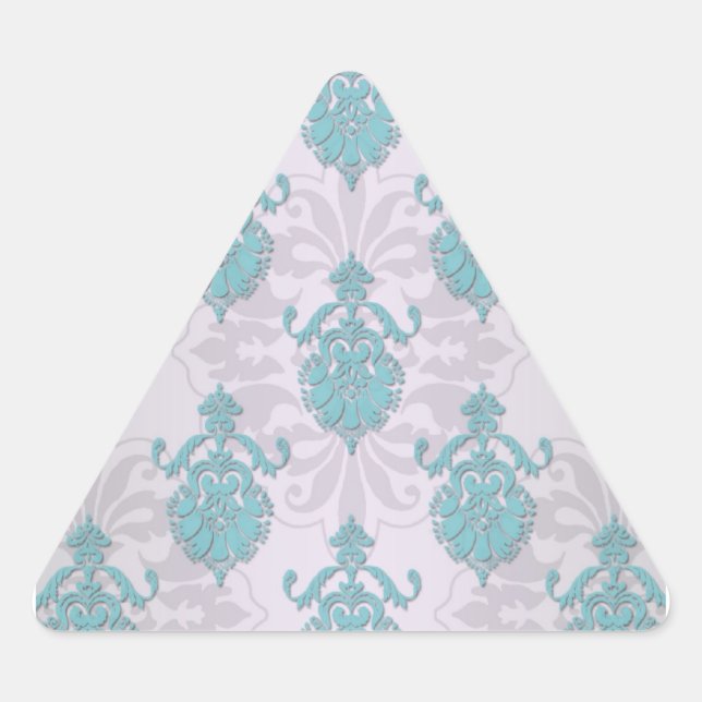 Adesivo Triangular Azul Turquesa Verde e Damasco Branco Prateado (Frente)