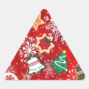 Adesivo Triangular Biscoitos de Natal e Flocos de Neve em Vermelho