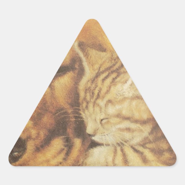Adesivo Triangular Bonita Impressão de Arte de Cachorro e Gato Incrív (Frente)