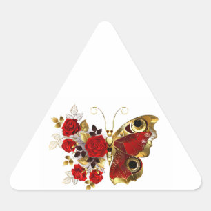 Adesivo Triangular Borboleta de flor vermelha com rosas vermelhas