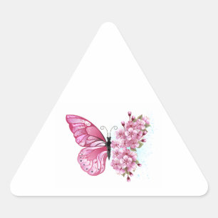 Adesivo Triangular Borboleta Flor com Sakura Rosa