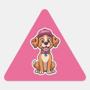 Adesivo Triangular Cachorro de Cartoon Doce - Puppy feliz no Boné Sti