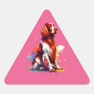 Adesivo Triangular Cachorro Vermelho e Branco Irlandês