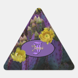 Adesivo Triangular Cactus Roxo Com Flores Amarelas