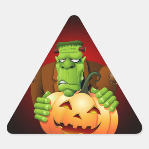 Adesivo Triangular Cartoon Frankenstein Monster com Pumpkin