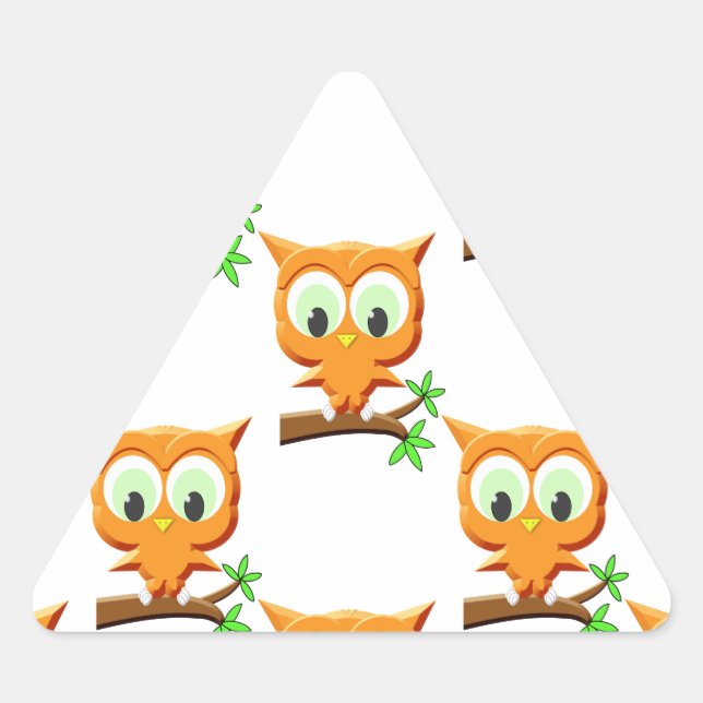 Adesivo Triangular Cartoon Little Owl No Padrão De Ramificação (Frente)