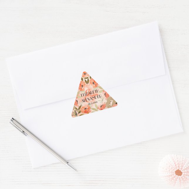 Adesivo Triangular Casamento Floral de Laranja Laranja-Aquarela (Envelope)