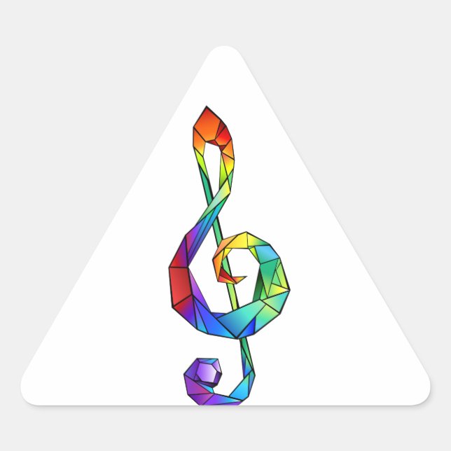 Adesivo Triangular Chave musical de treble em arco-íris (Frente)