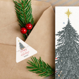 Adesivo Triangular Convite para festa da árvore de pinheiro da aquare