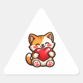 Adesivo Triangular Coração de Gatinho Fofo – Gato Kawaii Abraçando Co