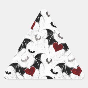 Adesivo Triangular Coração de Halloween com asas de morcego preto