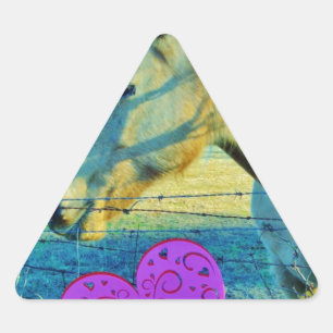 Adesivo Triangular Coração Rosa e Cavalo Amarelo