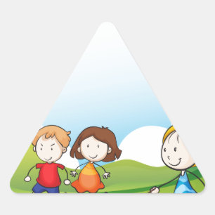 Adesivo Triangular Crianças que jogam a corda de salto
