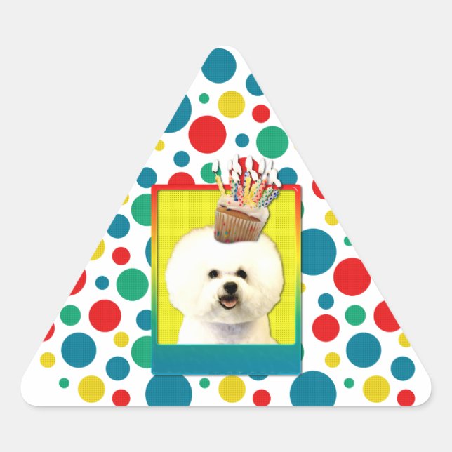 Adesivo Triangular Cupcake de aniversário - Bichon Frise (Frente)