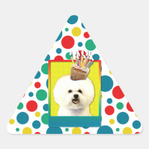Adesivo Triangular Cupcake de aniversário - Bichon Frise