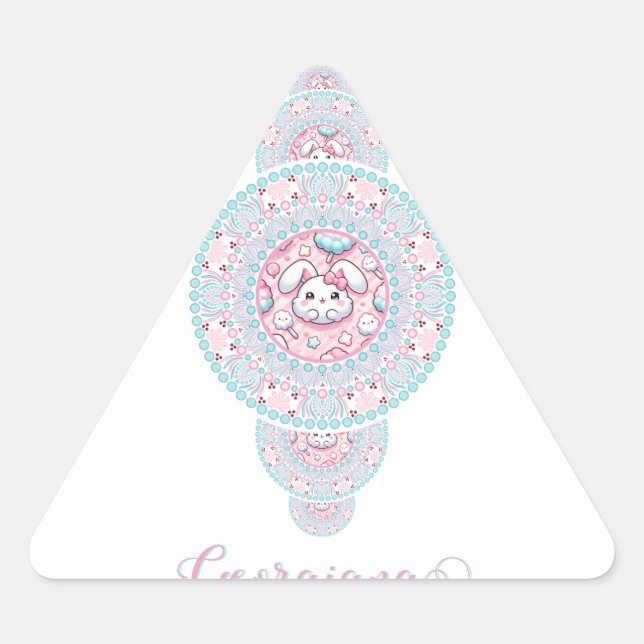 Adesivo Triangular Cute Personalizado Kawaii Bunny Mandala Ornamental (Frente)