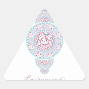 Adesivo Triangular Cute Personalizado Kawaii Bunny Mandala Ornamental