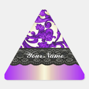 Adesivo Triangular Damasco de rendas roxo e dourado