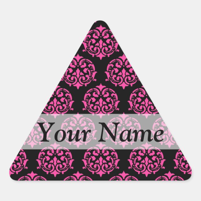 Adesivo Triangular Damasco rosa quente e preto (Frente)
