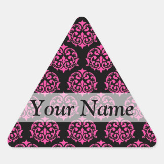 Adesivo Triangular Damasco rosa quente e preto