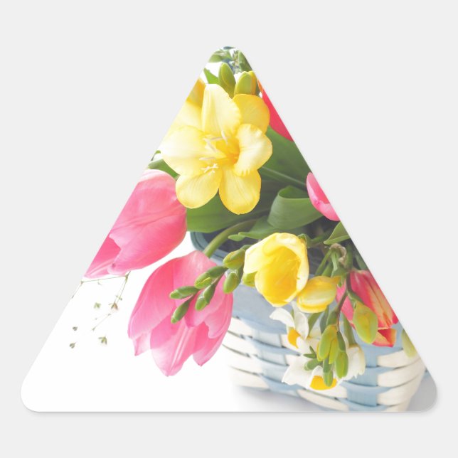 Adesivo triangular de flores de primavera em cesto (Frente)