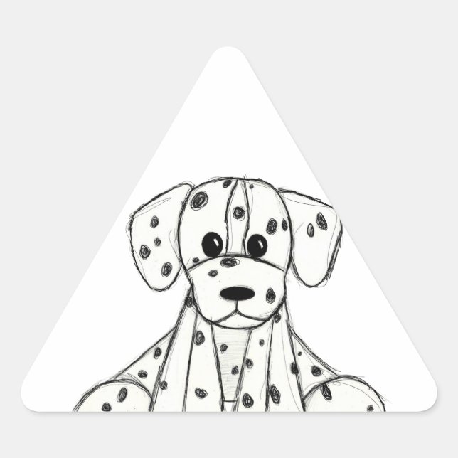 Adesivo Triangular Desenho simples de um cão dalmata de pelúcia em pr (Frente)