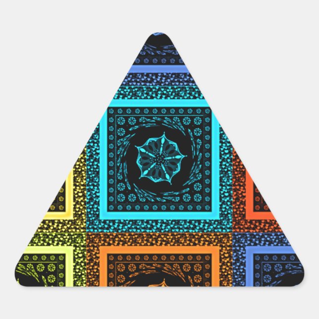 Adesivo Triangular Design de Arte de Padrão Multicolorido Verificado  (Frente)