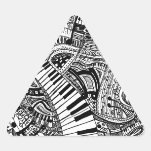 Adesivo Triangular Doodle da música clássica com teclado de piano