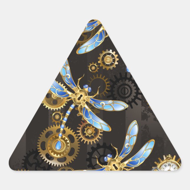 Adesivo Triangular Dragões-do-galho-do-mar em fundo listrado castanho (Frente)