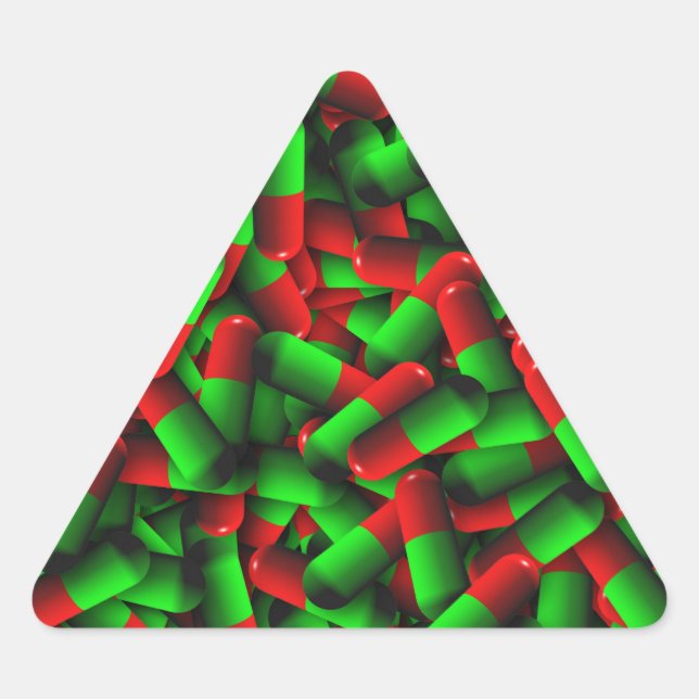 Adesivo Triangular drogas de pílulas verdes vermelhas (Frente)