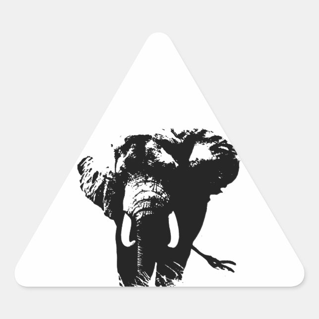 Adesivo Triangular Elefante Pop de arte preto e branco (Frente)