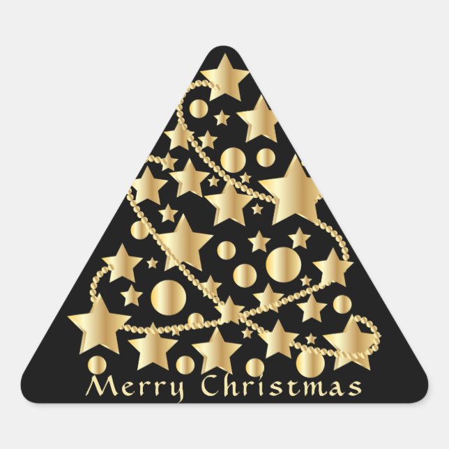 Adesivo Triangular Elegante Roteiro Feliz Natal Dourado Estrela Negra (Frente)