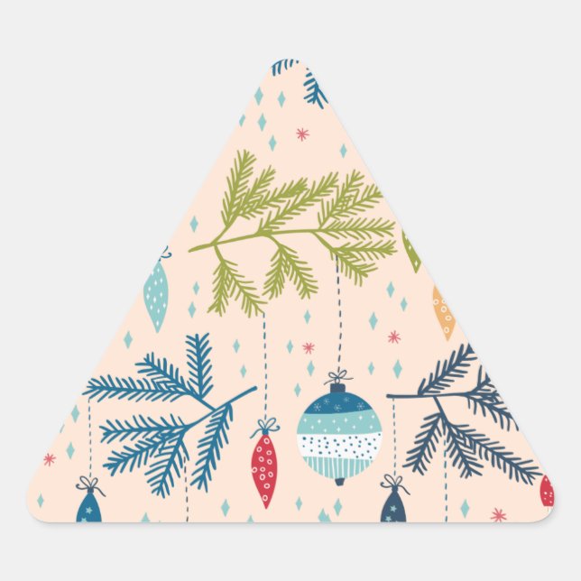 Adesivo Triangular Enfeites de natal antigos moídos pendurados em árv (Frente)