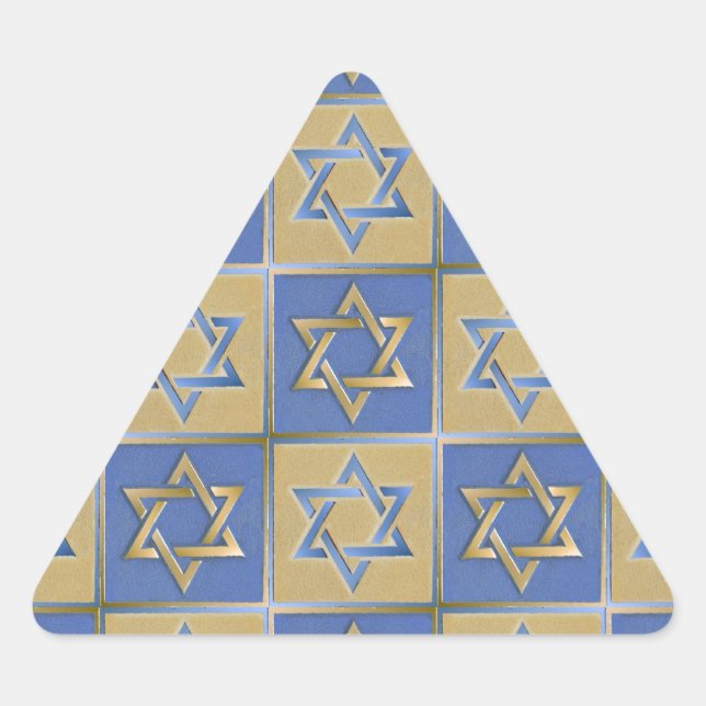 Adesivo Triangular Estrela de Davi Judaica Metal Dourado Azul (Frente)