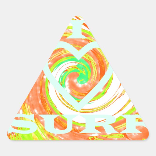 Adesivo Triangular Eu adoro Surf: Belo Floral com Legal Arte de Texto (Frente)