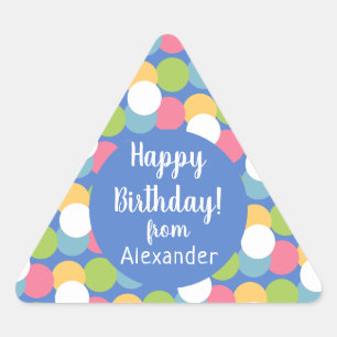 Adesivo Triangular Feliz Aniversário Colorido do Nome Azul