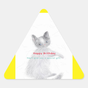 Adesivo Triangular Feliz aniversário para você Cat