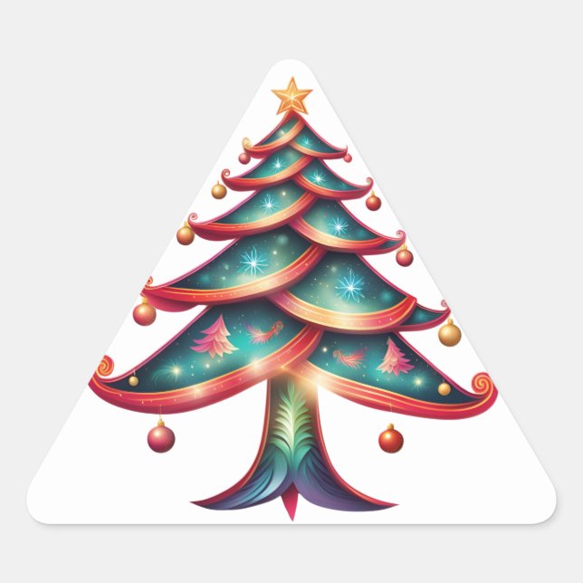 Adesivo Triangular Feliz e árvore brilhante (Frente)