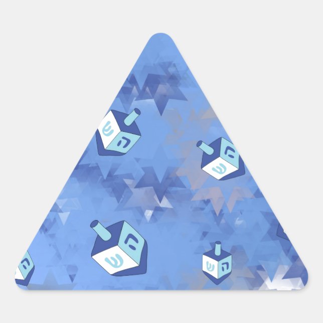 Adesivo Triangular Feliz Hanukkah Challing Stars and Dreidels (Frente)