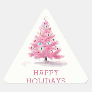 Adesivo Triangular Feliz Natal Árvore de Natal Rosa Moderna