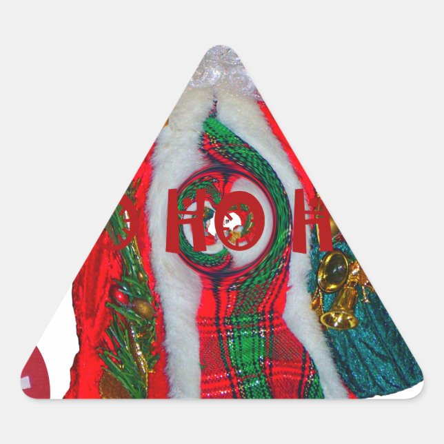 Adesivo Triangular Feliz Natal Colorful Santa Claus Art Impressão (Frente)