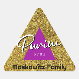 Adesivo Triangular Feliz Purim Faux Glitter Hamentash Personalizado