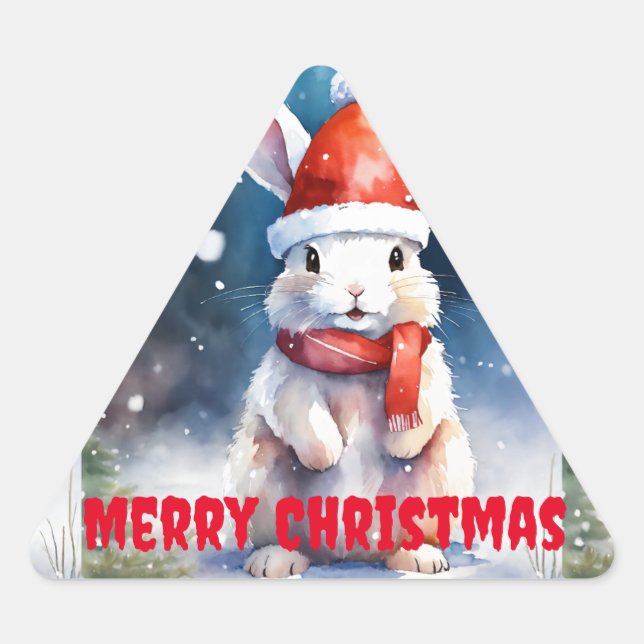 Adesivo Triangular Feliz Triângulo de Natal com Rabbit Sticker - (Frente)