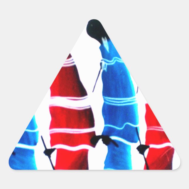 Adesivo Triangular Felizes Pessoas Maasai Guerreiros Andando Impressã (Frente)