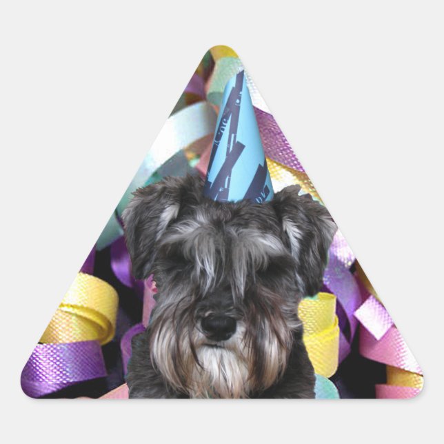 Adesivo Triangular Festa de aniversário Schnauzer Fita atrás dos Stic (Frente)