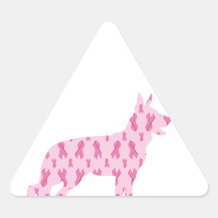 Adesivo Triangular Fitas cor-de-rosa do cancer do german shepherd