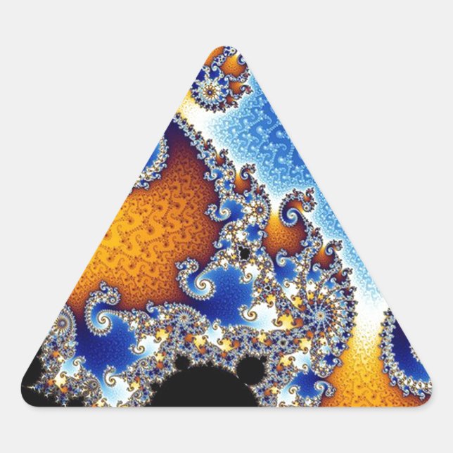 Adesivo Triangular Fractal espiral dobro azul de Mandelbrot (Frente)