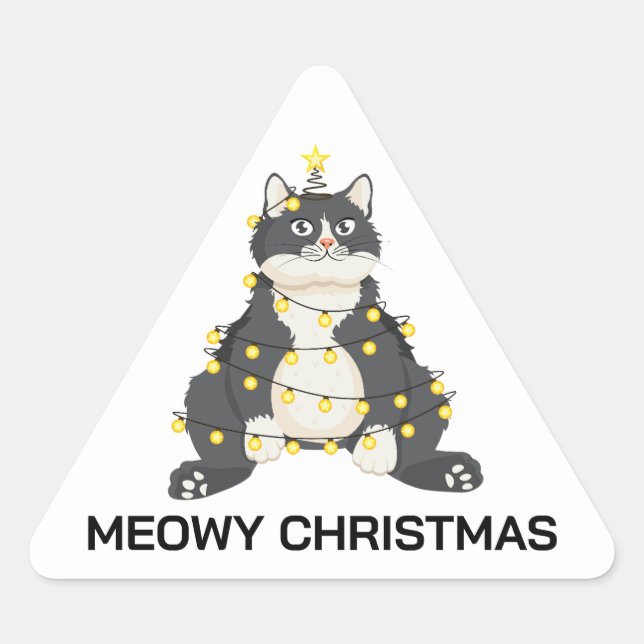 Adesivo Triangular Funny Festive Christmas Tuxedo Cat Animal Lover (Frente)