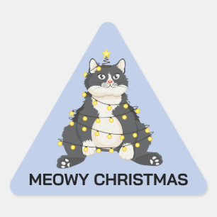 Adesivo Triangular Gato de Smoking de Natal Divertido Amante de Anima