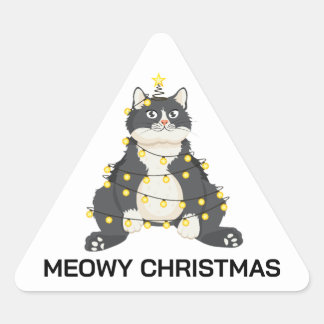 Adesivo Triangular Gato Tuxedo de Natal Divertido Amante de Animais